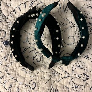 2 Pearl-Embellished Headbands - Black and Teal